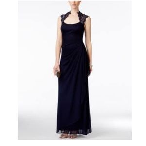 Navy blue lace bell sleeve gown